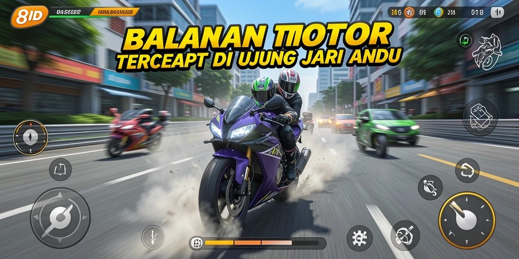 Tampilan seru saat balapan motor di 8ID, penuh aksi dan kecepatan.