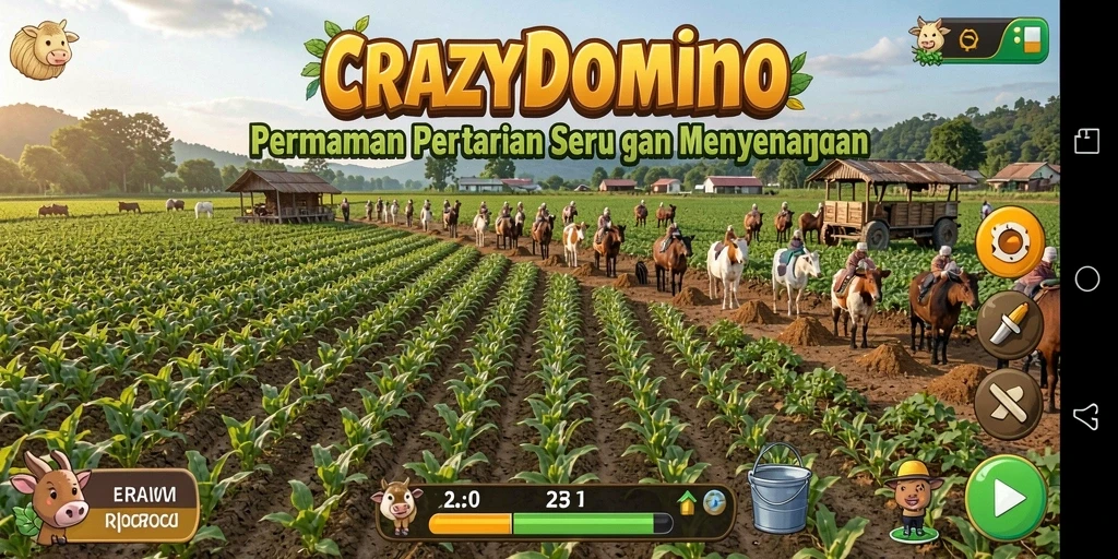 Gameplay pertanian seru di CRAZYDOMINO yang penuh warna dan interaksi.