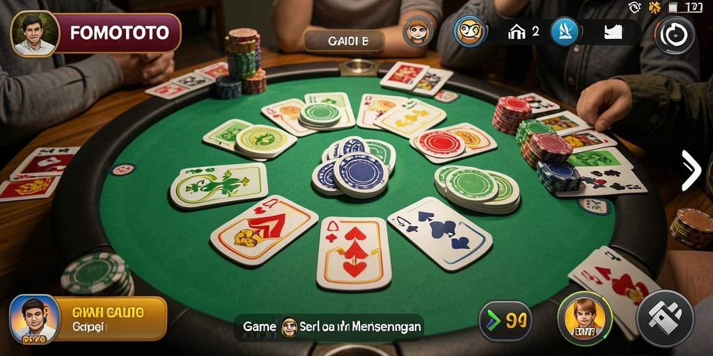 Screenshot utama FOMOTOTO menunjukkan tampilan gameplay Gaple yang seru.