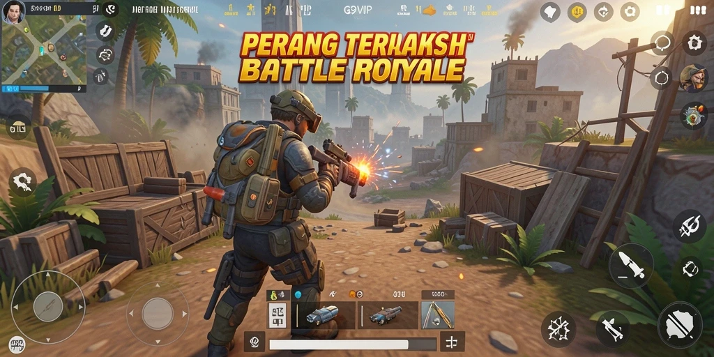 Tampilan menegangkan dari pertempuran di G9VIP dalam mode Battle Royale.