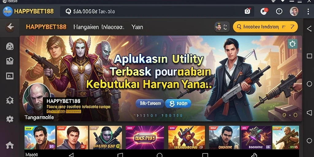 Tampilan utama aplikasi HAPPYBET188 dengan fitur-fitur utility.