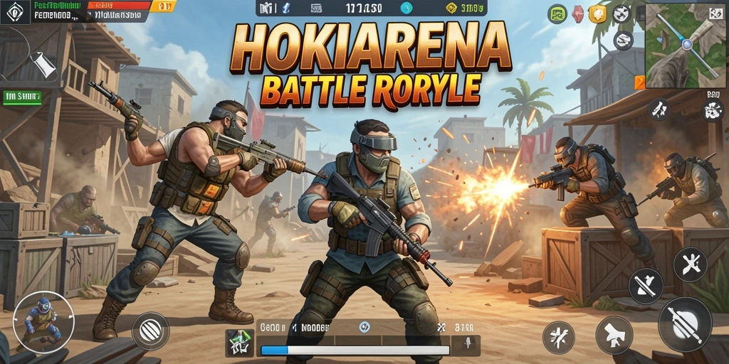 Gameplay seru di HOKIARENA yang menggambarkan pertempuran Battle Royale.