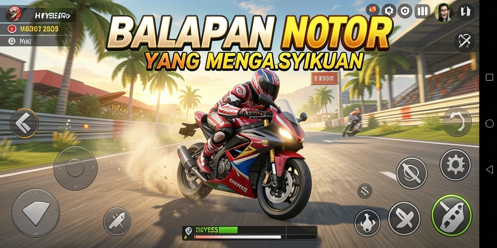 Tampilan gameplay balapan motor yang mengesankan di HOYE55.