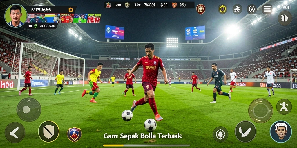 Screenshot MPO666 menampilkan aksi seru dalam permainan sepak bola.