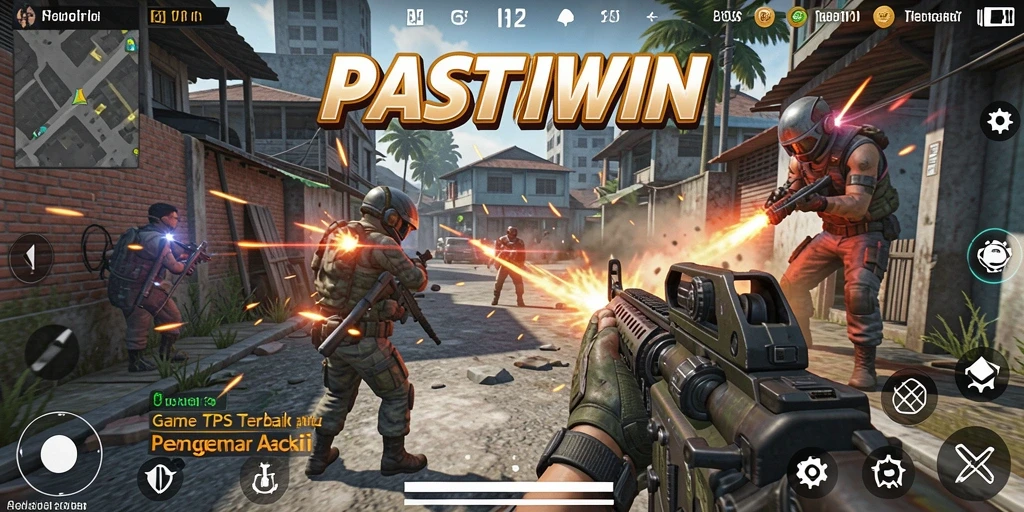 Tangkapan layar utama PASTIWIN dengan aksi gameplay TPS yang mendebarkan.