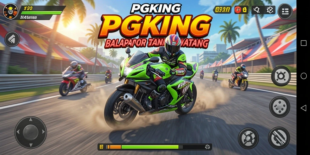 Screenshot PGKING menunjukkan sensasi kecepatan balapan motor.