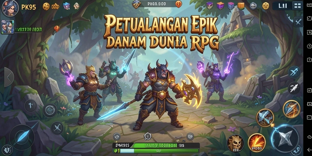 Screenshot PK95 menampilkan pertarungan epik dalam dunia RPG.
