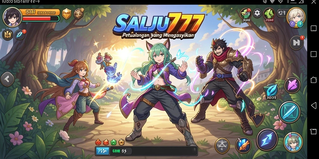 Screenshot SALJU777 menampilkan karakter Anime yang beraksi di battlefield.