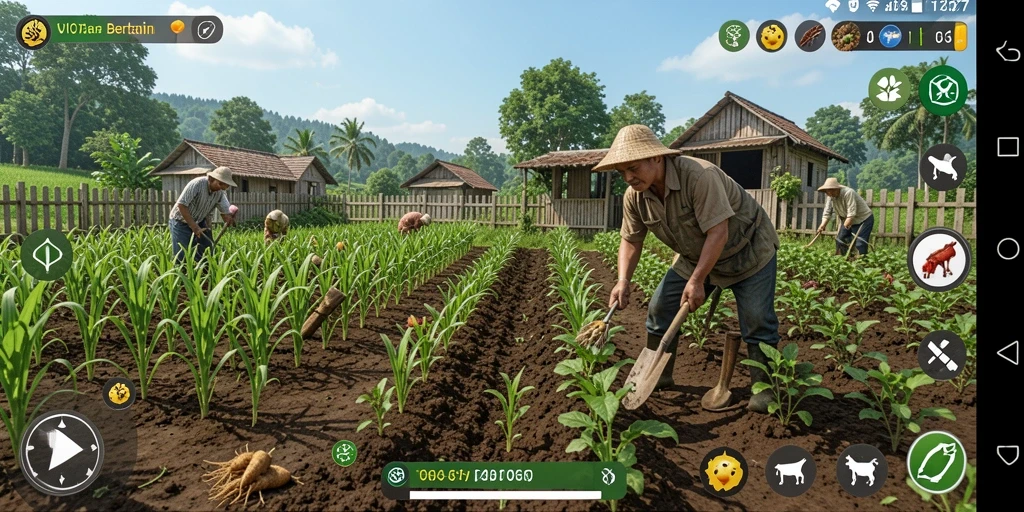 Screenshot VIO77 menunjukkan gameplay menarik saat bertani di ladang yang subur.